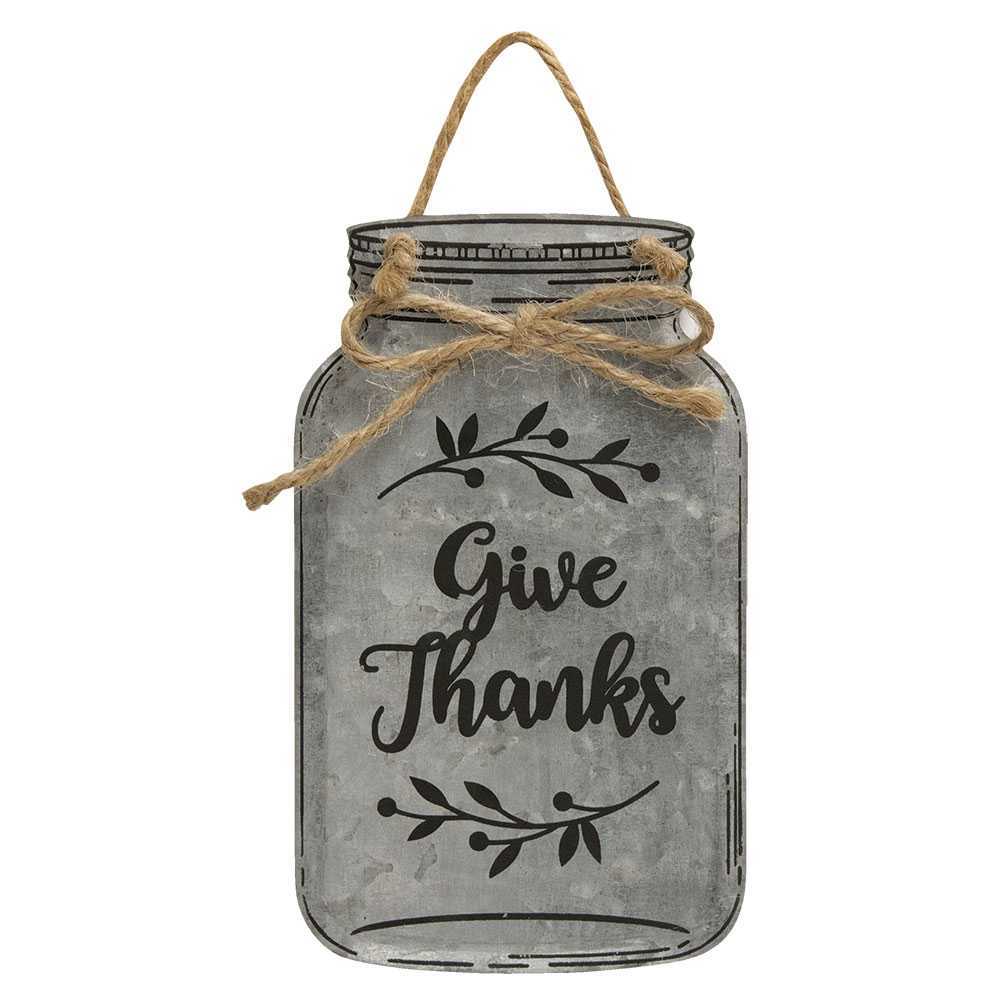 Give Thanks Metal Mason Jar Ornament - # 90778