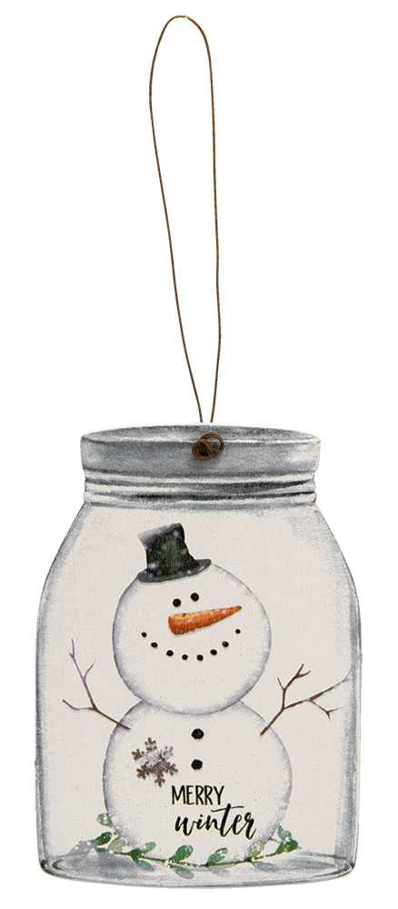 Happy Snowman Mason Jar Ornaments - 3 Asst