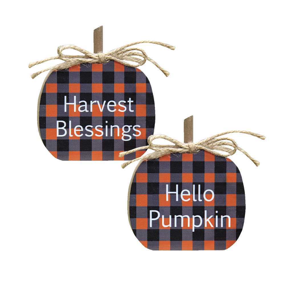 Harvest Blessings Buffalo Check Pumpkin Sitters, 2 asst. #35070