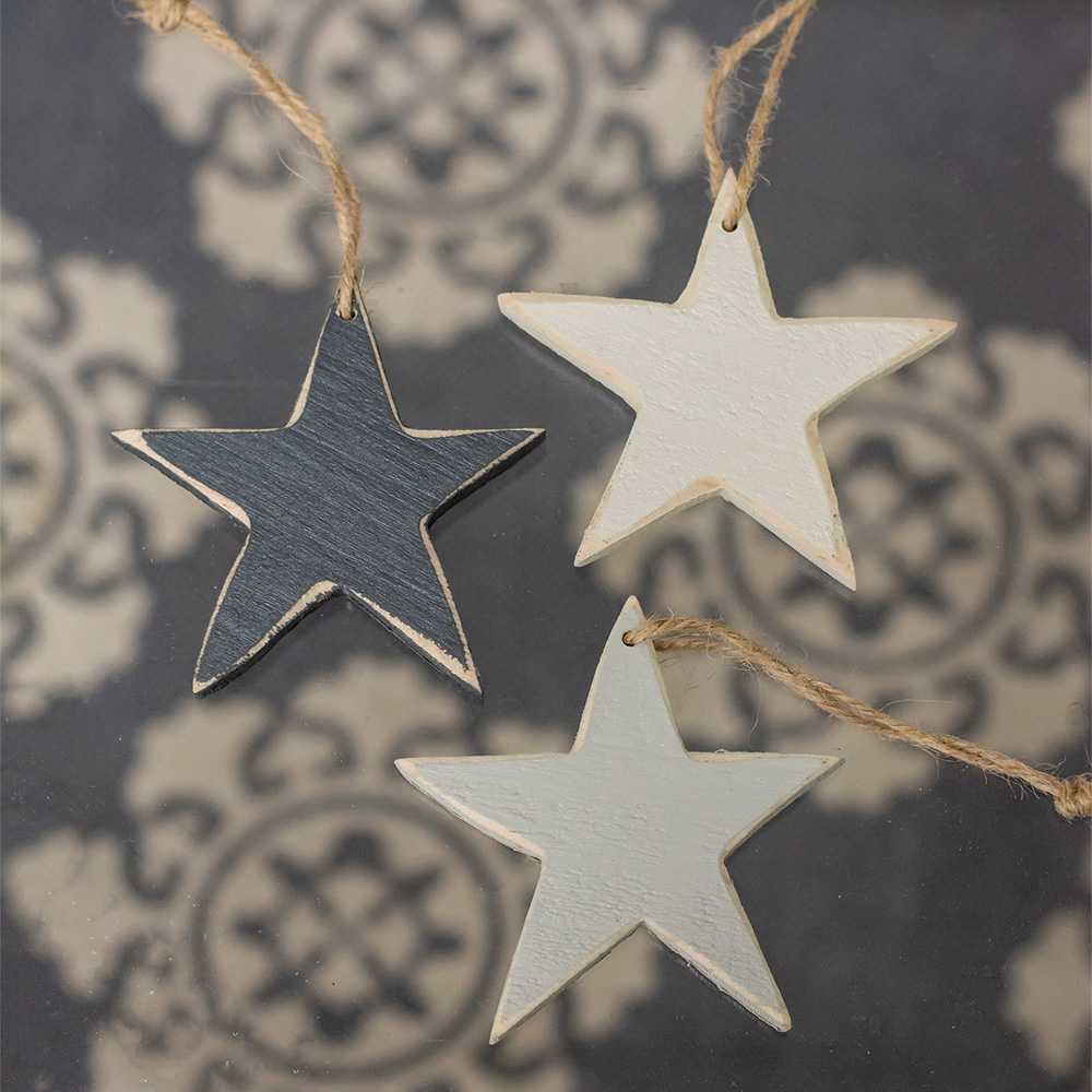 Medium Wooden Star Ornaments 3set
