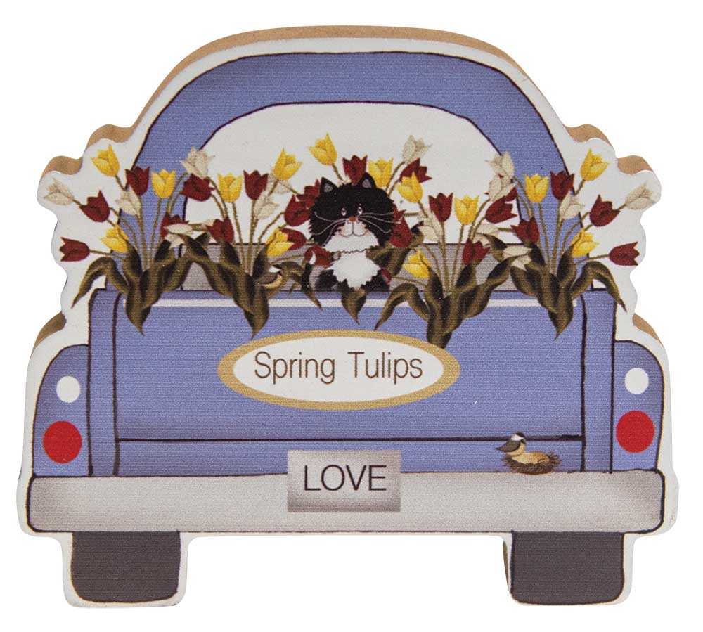 Spring Tulips Chunky Truck w/Cat #35292A