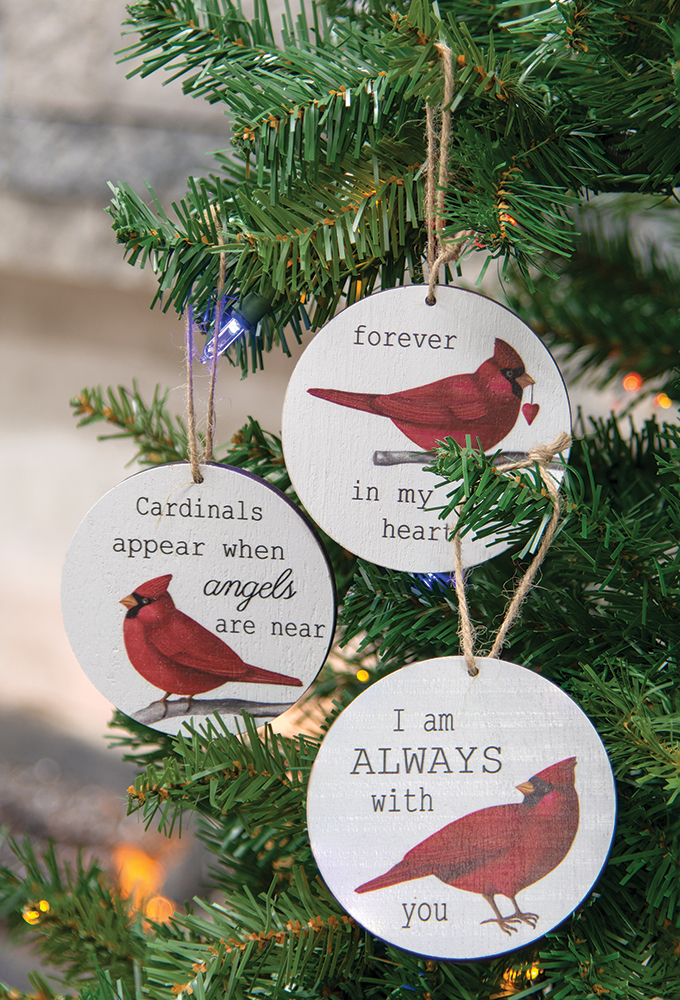 Cardinal Sentiment Ornaments, 3 Asstd. #35575