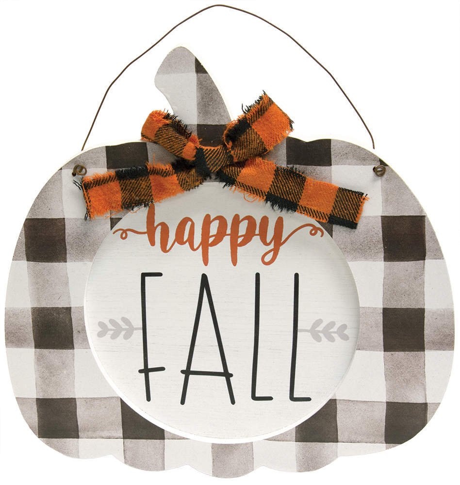 Happy Fall Buffalo Check Hanging Pumpkin #35609