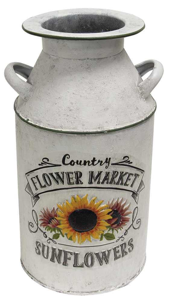 Country Flower Market Sunflowers Distressed Metal Milk Can #60381