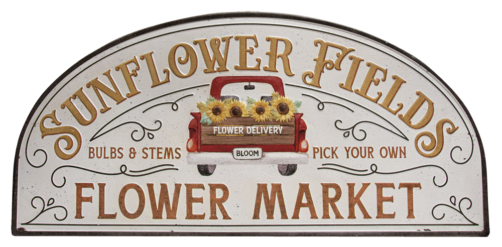 Sunflower Fields Distressed Metal Arch Sign #60386