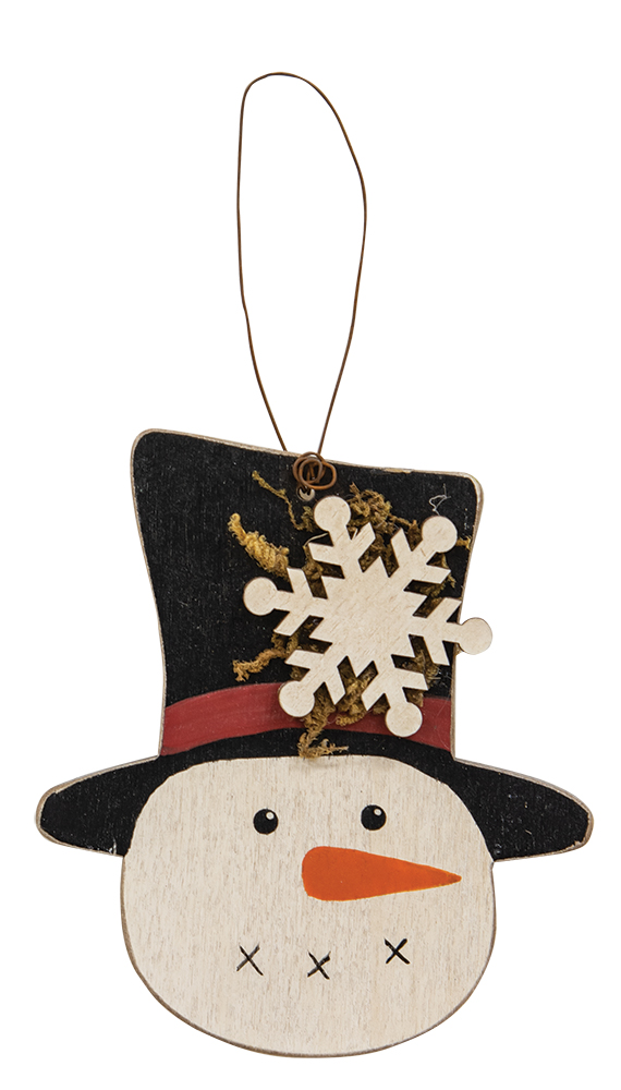Snowflake Tophat Wooden Snowman Ornament #35698