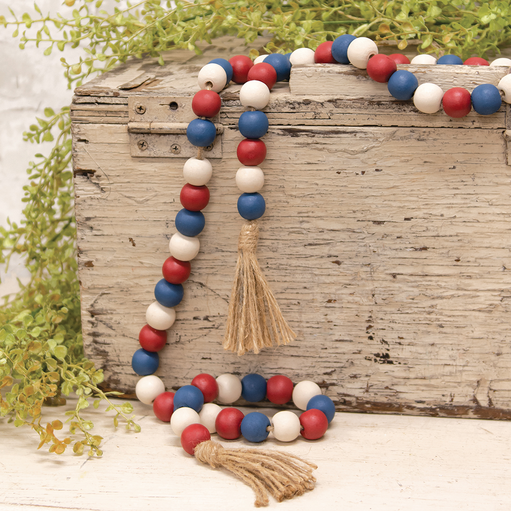 Barn Red Wood Bead Garland with Tassels