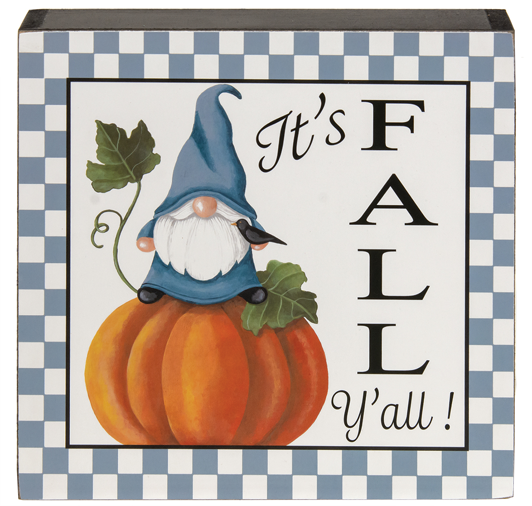 Fall Gnome Checkered Box Sign, 3 Asstd. #36187