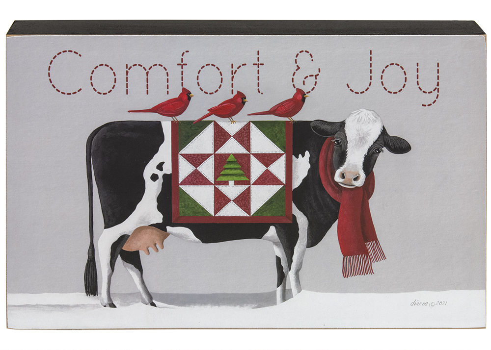 Comfort & Joy Patchwork Cow & Cardinals Box Sign #36185