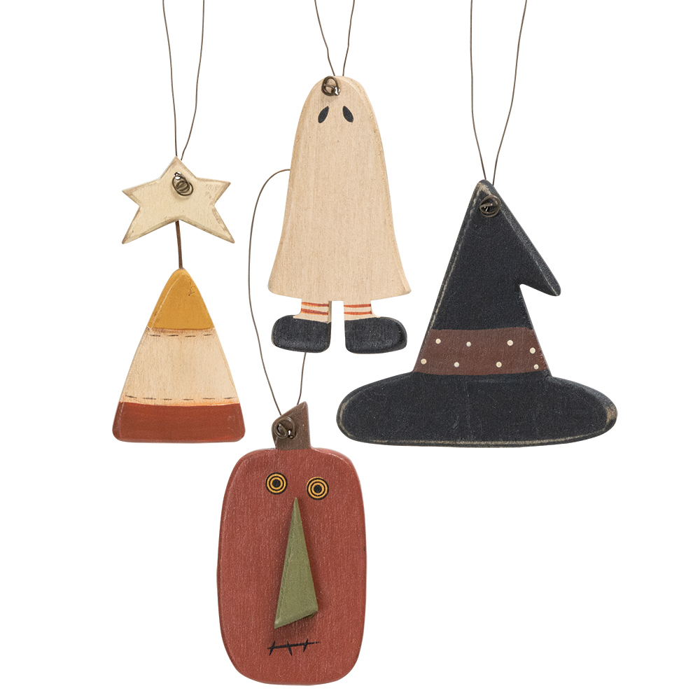 4/Set, Primitive Wooden Halloween Ornaments #367544/Set, Primitive Wooden Halloween Ornaments #36754