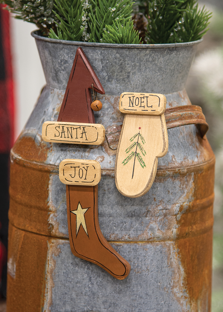 3/Set, Primitive Wooden Christmas Magnets #36756
