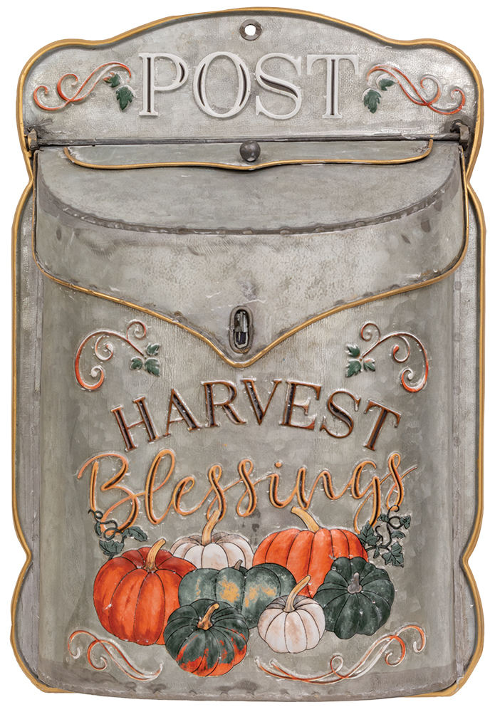 Harvest Blessings Pumpkin Metal Post Box #60443