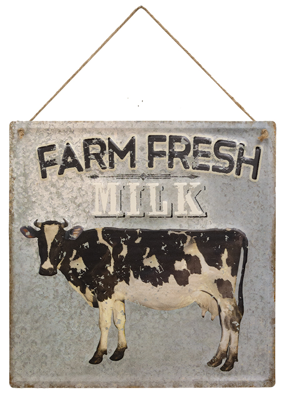 Farm Fresh Milk Gray Hanging Metal Sign #75045