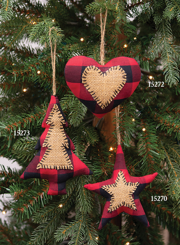 Red & Black Buffalo Check Heart Fabric Stitched Ornament #15272
