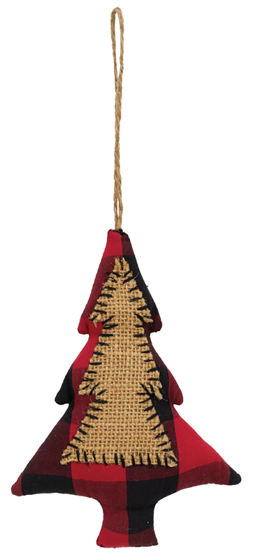 Red & Black Buffalo Check Tree Fabric Stitched Ornament #15273