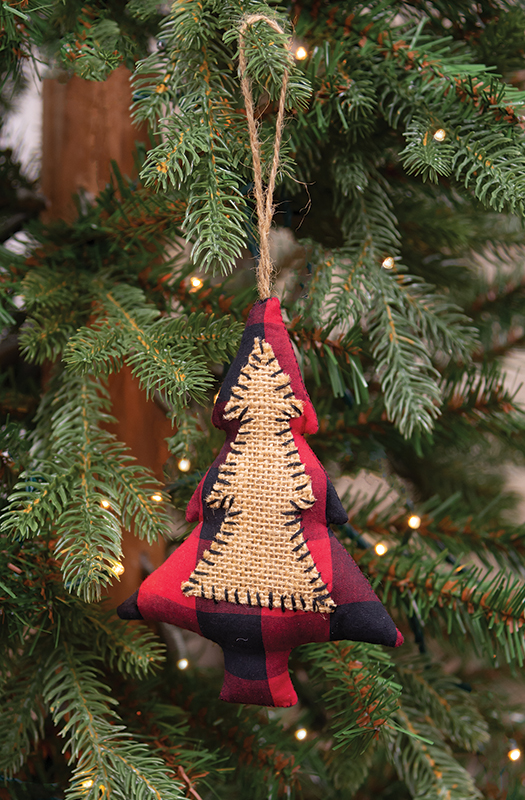 Red & Black Buffalo Check Tree Fabric Stitched Ornament #15273
