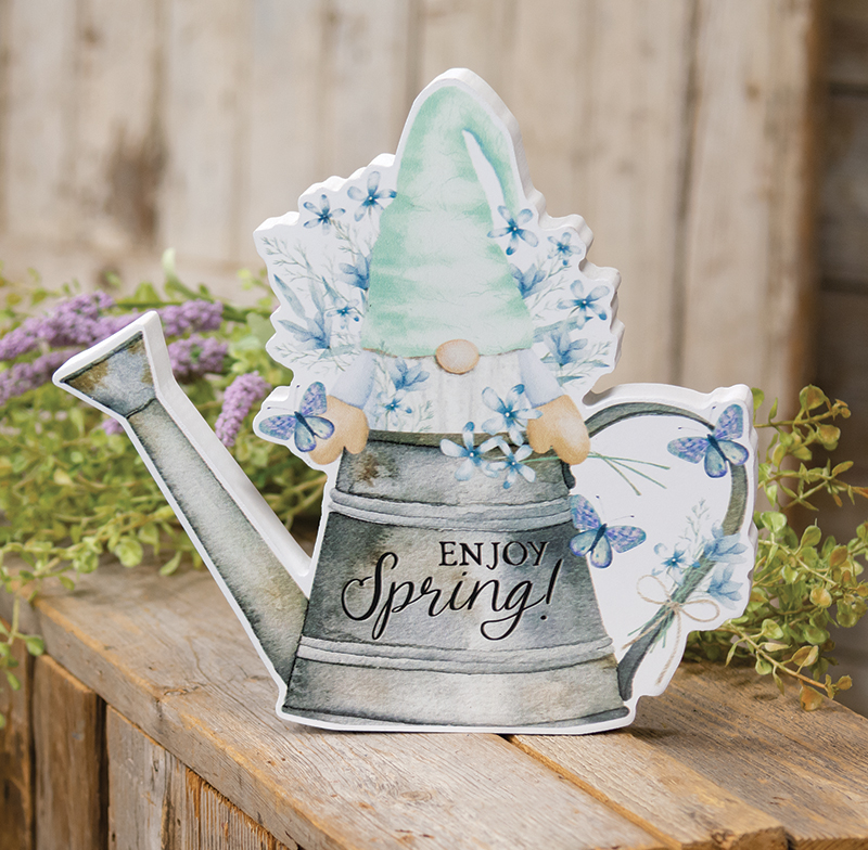 Enjoy Spring Gnome in Watering Can Chunky Sitter #36843