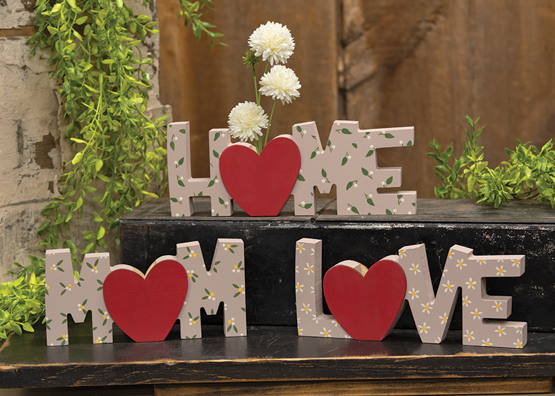 3 Set, Floral Mom, Love, Home Words with Mini Vase #37064