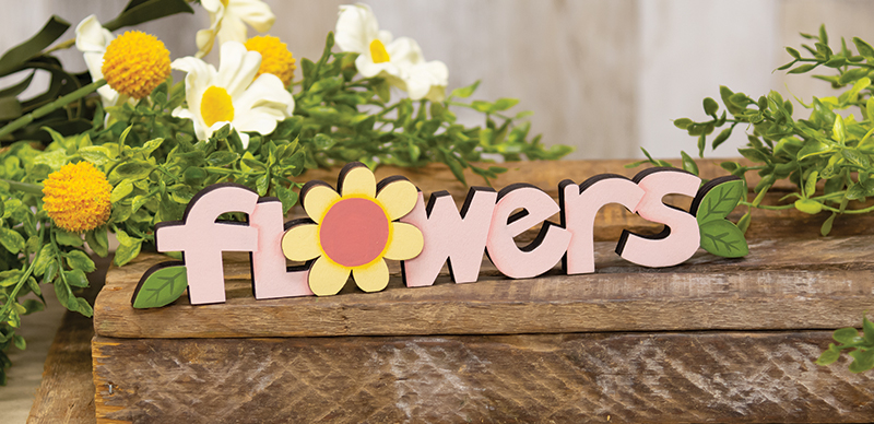 Flowers Wooden Word Cutout Sitter #37067