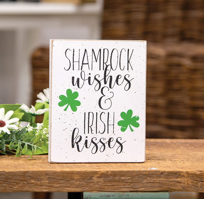Shamrock Wishes & Irish Kisses Block Sign