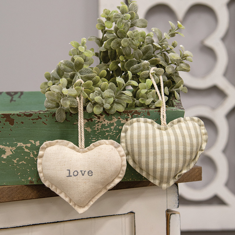 Love & Stripe Fabric Heart Ornament, 2 Asstd. 15643