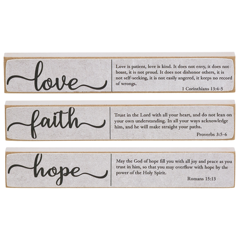 Faith, Hope, Love Bible Verse Mini Stick, 3 Asstd. #37439