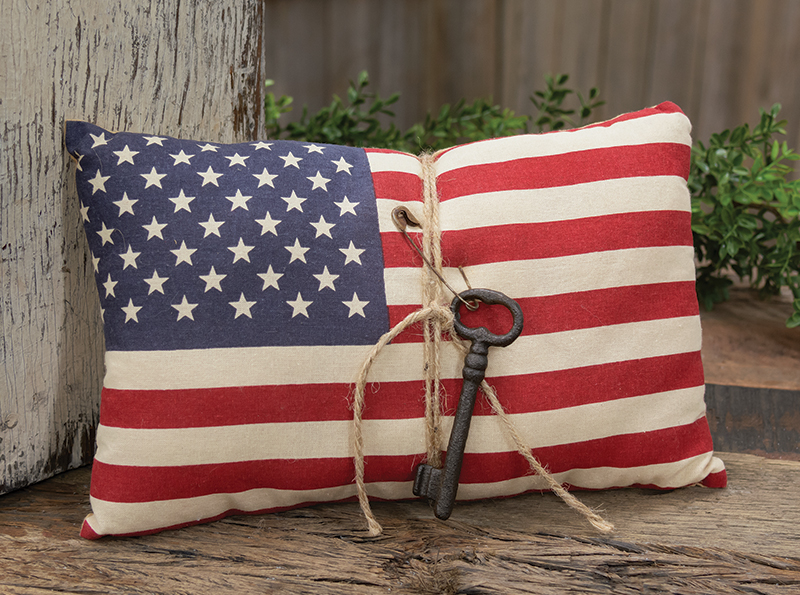 American Flag Pillow with Antiqued Key #CS38830