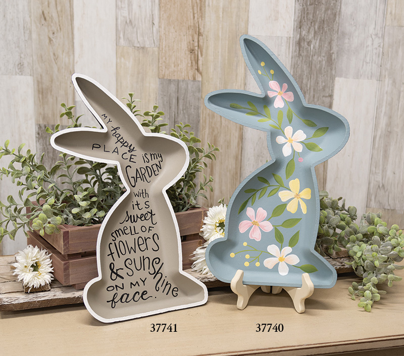 Wooden Floral Bunny Tray #37740