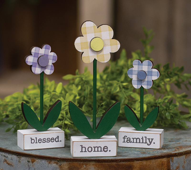 3 Set, Home, Blessed, Family Daisies on Base #37574