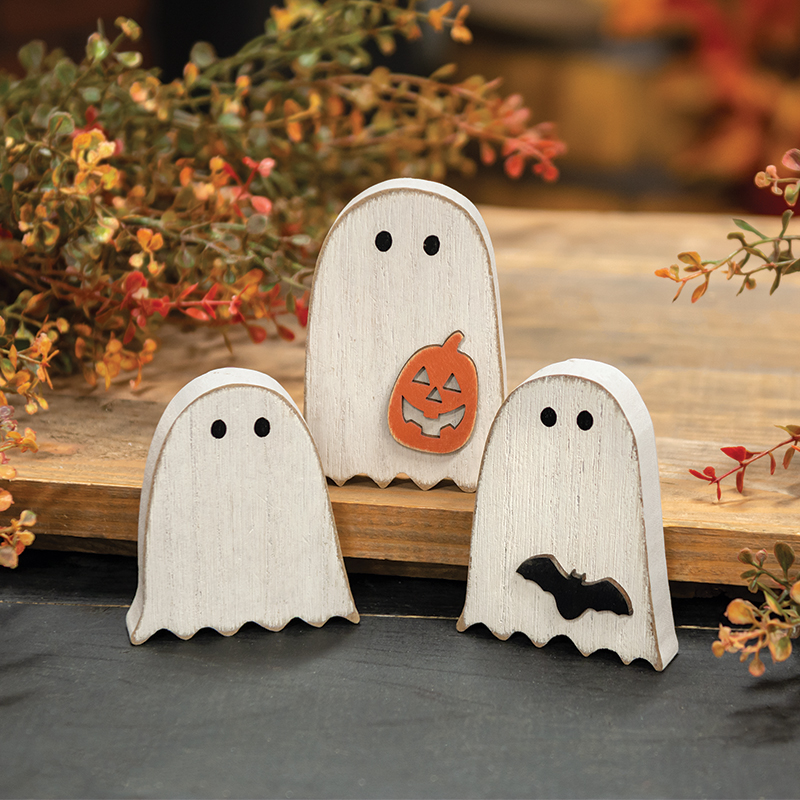 3 Set, Distressed Wooden Ghost & Friend Sitters #37320