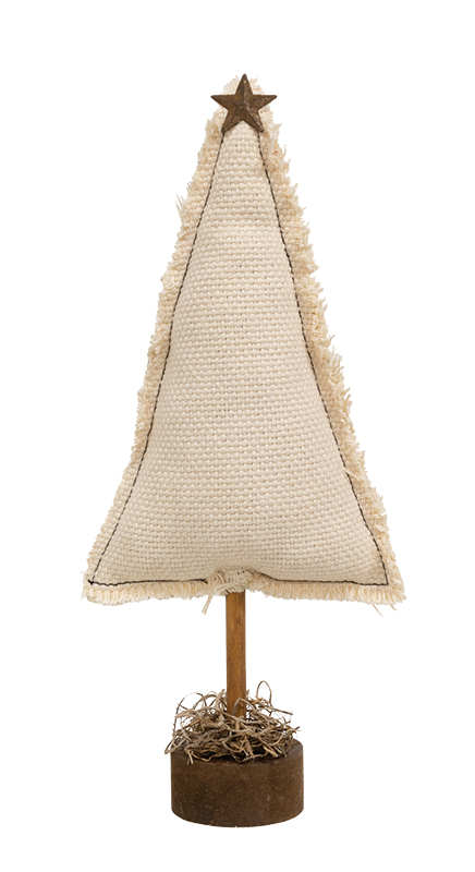 Fringed Stuffed Ivory Canvas Christmas Tree on Base, 11.5" Fringed Stuffed Ivory Canvas Christmas Tree on Base, 11.5"