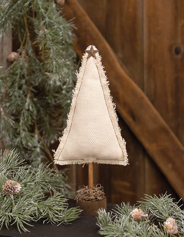 Fringed Stuffed Ivory Canvas Christmas Tree on Base, 11.5" Fringed Stuffed Ivory Canvas Christmas Tree on Base, 11.5"