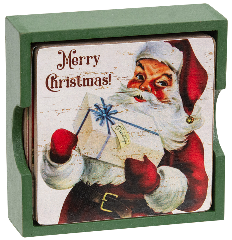 5/Set - Vintage Santa Coasters & Holder