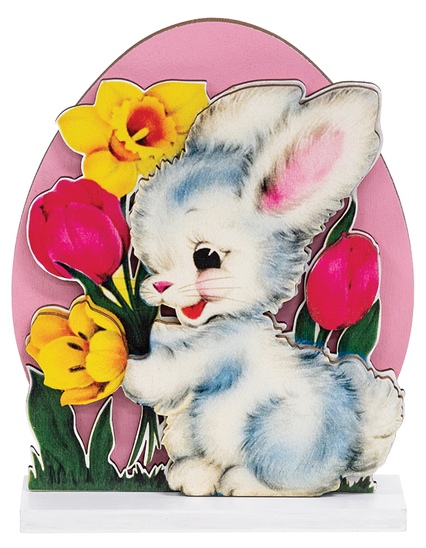 Vintage Bunny & Flowers Egg on Base