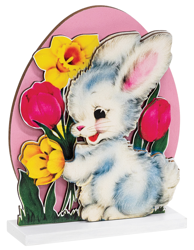 Vintage Bunny & Flowers Egg on Base