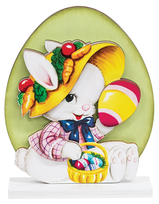 Vintage Bunny with Easter Basket on Base