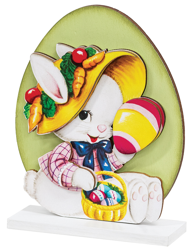 Vintage Bunny with Easter Basket on Base