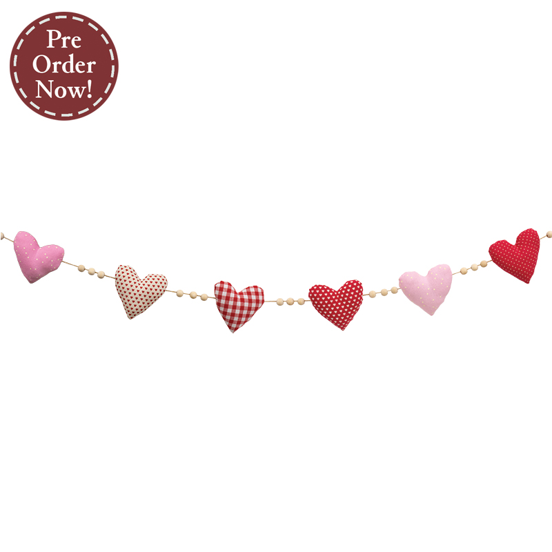 Vintage Patchwork Hearts Garland - 60"L