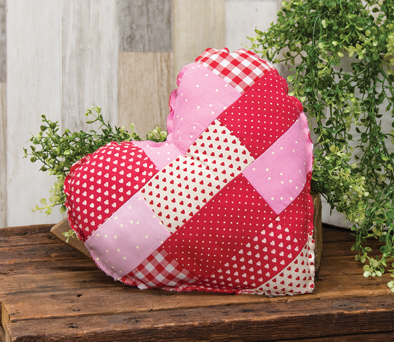 Vintage Patchwork Heart Pillow - 10"H