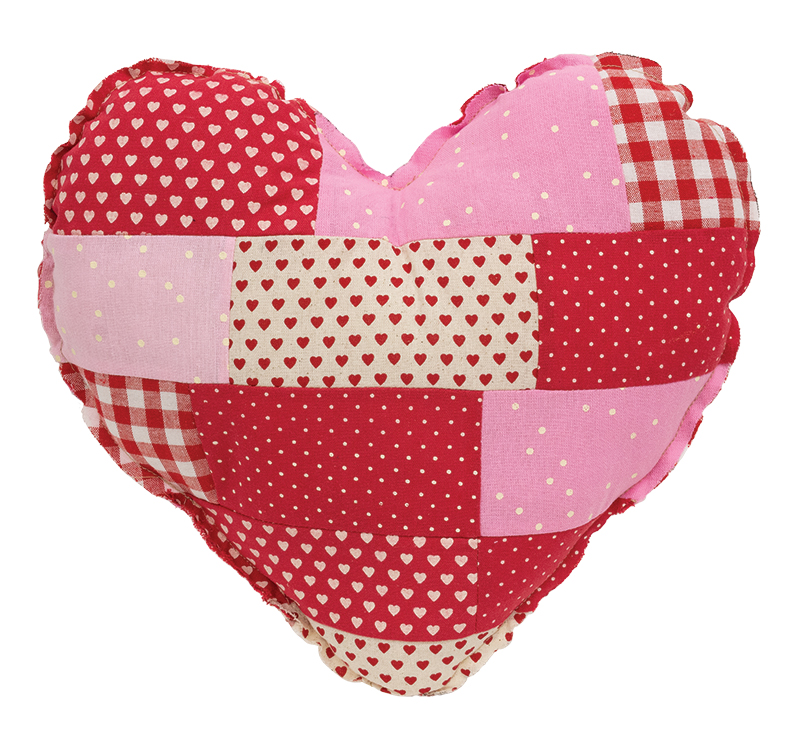 Vintage Patchwork Heart Pillow - 10"H
