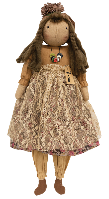 Vintage Rosie Blooms Doll with Button Necklace