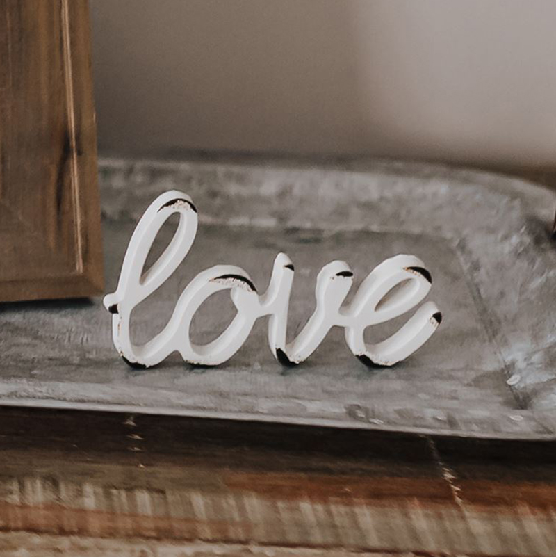 Love Distressed White Resin Figurine - Love Distressed White Resin Figurine -