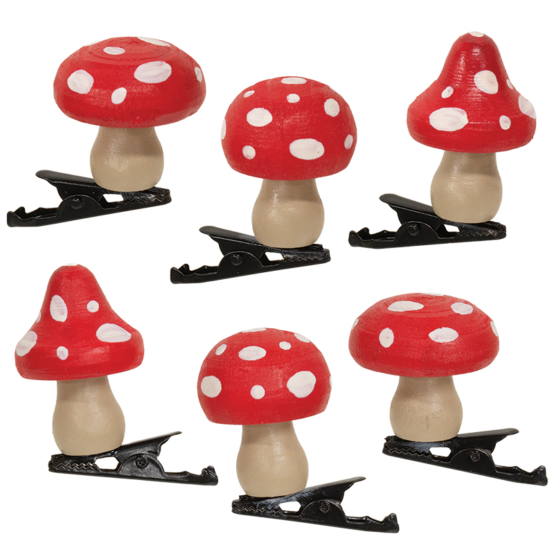 6 Set - White Dotted Red Top Mushroom Clip Ornaments 6 Set - White Dotted Red Top Mushroom Clip Ornaments
