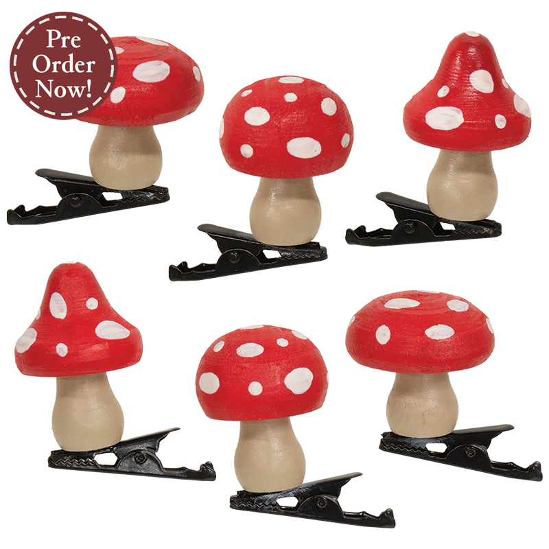 6 Set - White Dotted Red Top Mushroom Clip Ornaments 6 Set - White Dotted Red Top Mushroom Clip Ornaments