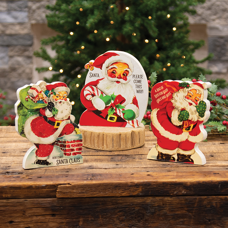 Chunky Wooden Vintage Santa Sitter - 3 Asstd.