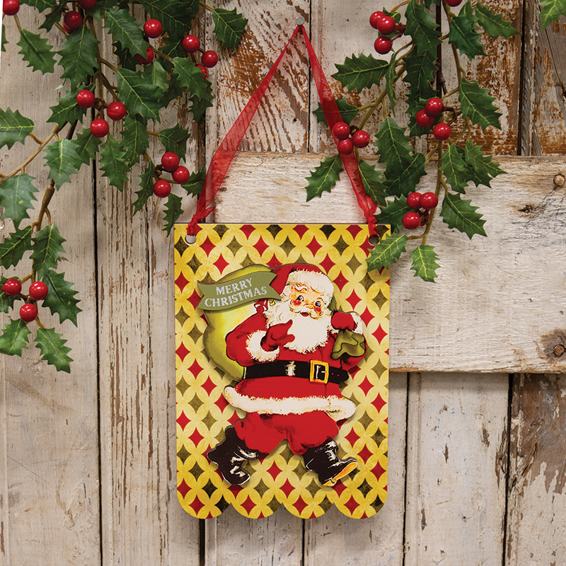 Layered Wooden Vintage Merry Christmas Santa Hanger