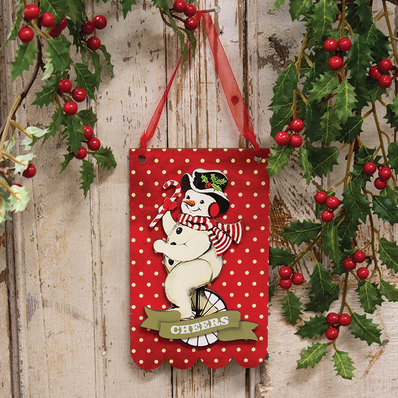 Layered Wooden Vintage Cheers Snowman Hanger
