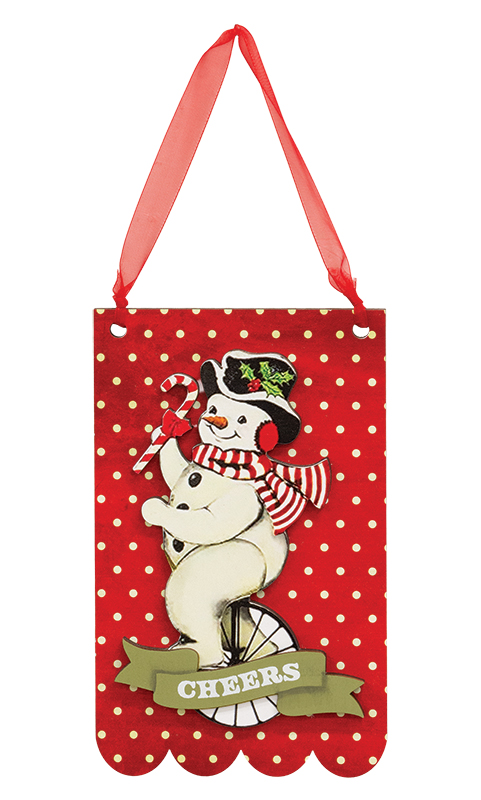 Layered Wooden Vintage Cheers Snowman Hanger