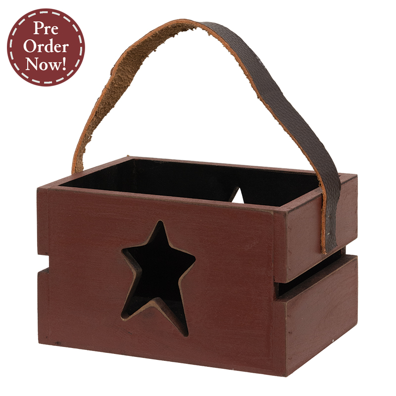 Red Wooden Star Cutout Crate With Handle Red Wooden Star Cutout Crate With Handle