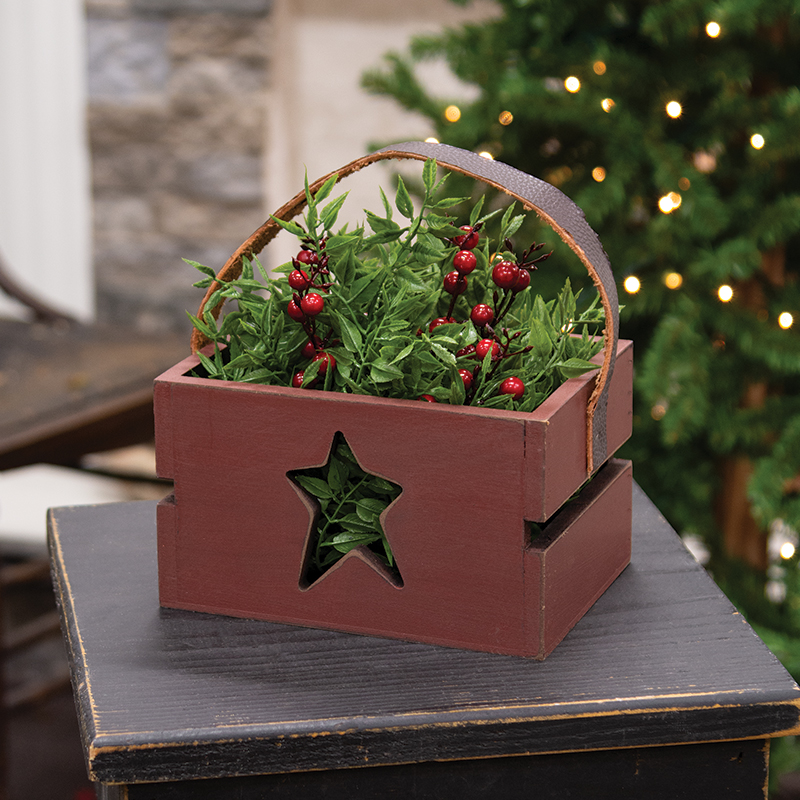 Red Wooden Star Cutout Crate With Handle Red Wooden Star Cutout Crate With Handle